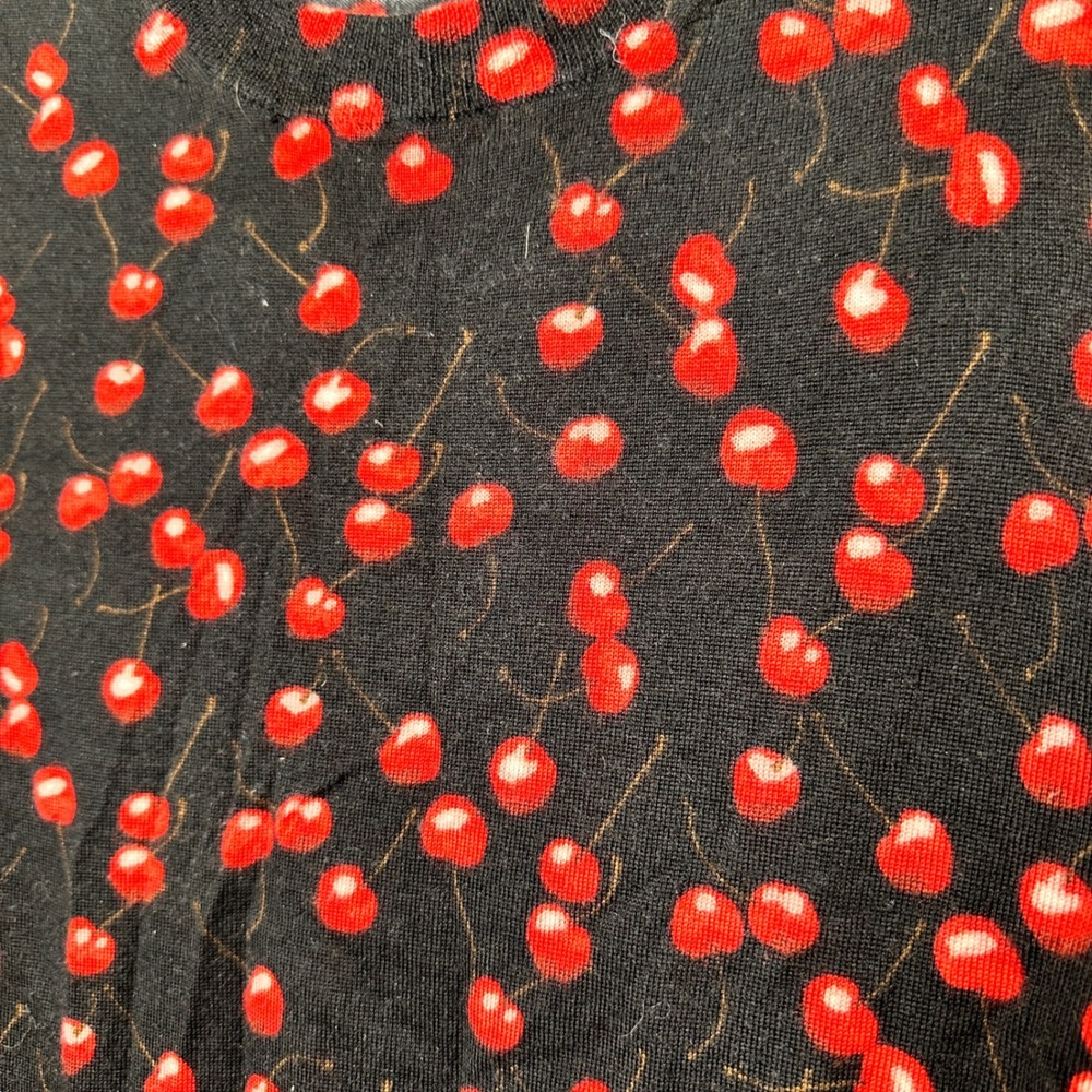 J.Crew Womens Black Red Cherry Print 100% Merino Wool Sweater Size M Old Money - Picture 3 of 7